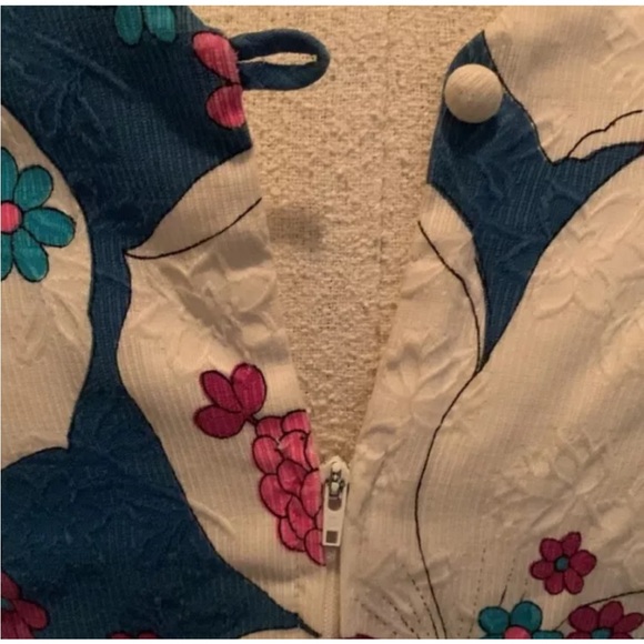 1960’s Vintage Hawaiian Surf Blue White Psychedelic Scalloped Hem Mini Dress EC - Picture 5 of 15